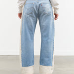 Vintage Indigo and Natural White Denim 
Reworked Slouch Jean Wide Leg by B Sides Jeans Designer Brand 