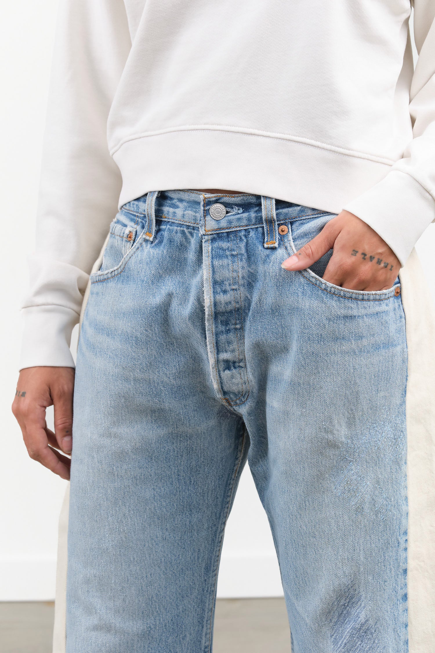 Vintage Indigo and Natural Denim Reworked Slouch Jean by B Sides Jeans