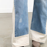 Reworked Slouch Jean Wide Leg in Vintage Indigo and Natural White Denim by B Sides Jeans Designer Brand 