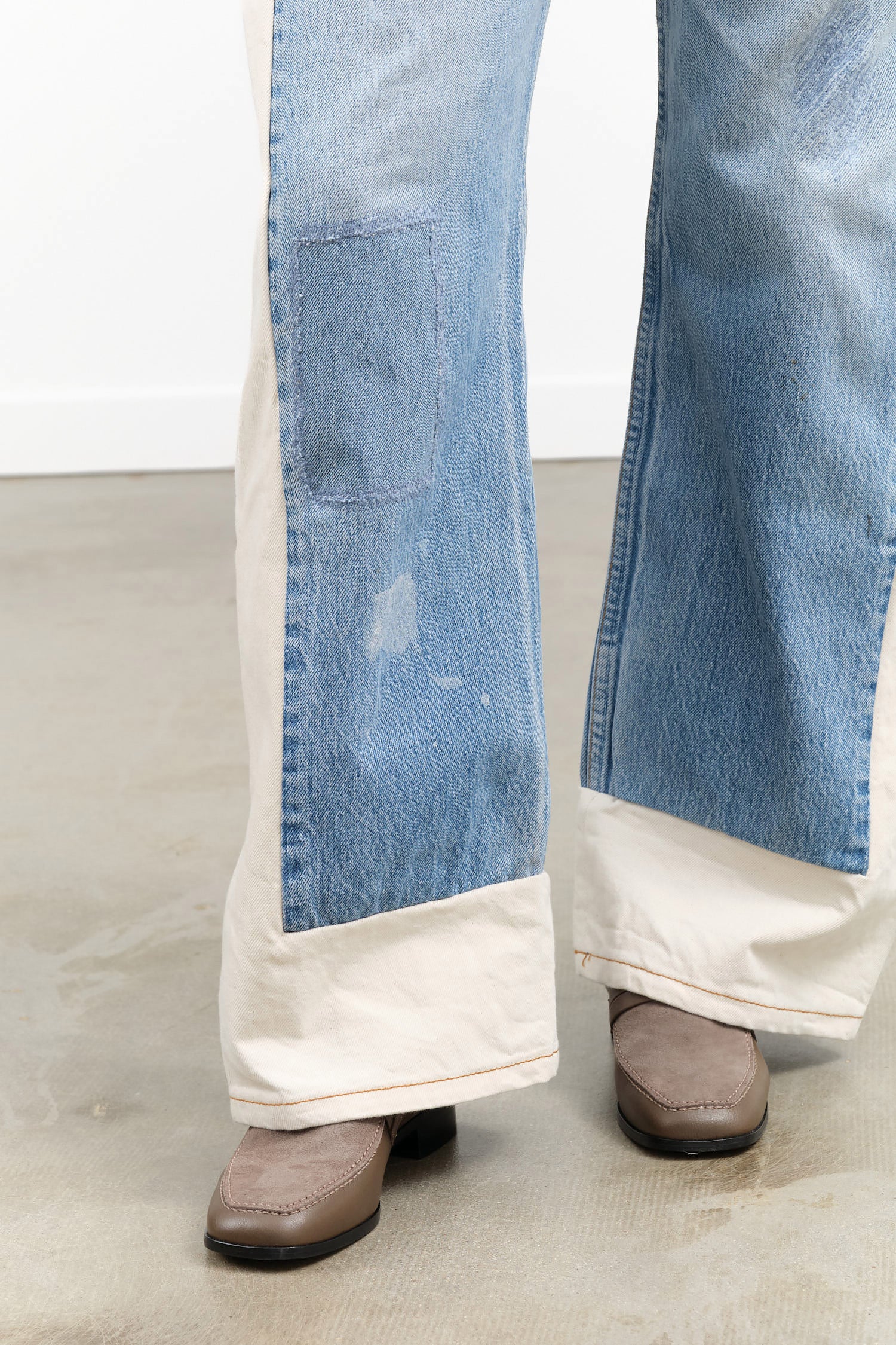 Reworked Slouch Jean Wide Leg in Vintage Indigo and Natural White Denim by B Sides Jeans Designer Brand 