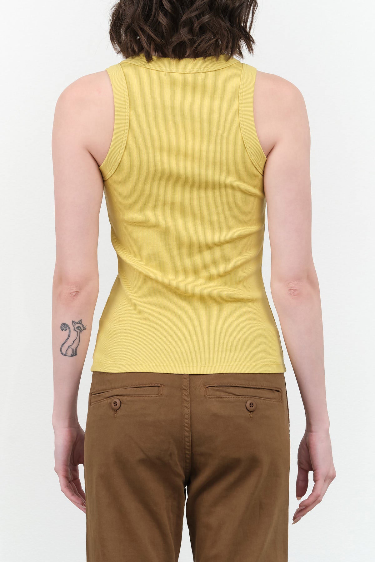 Ribbed Racerback Tank Top in Daphne Overdye Yellow by B Sides Jeans Designer Brand