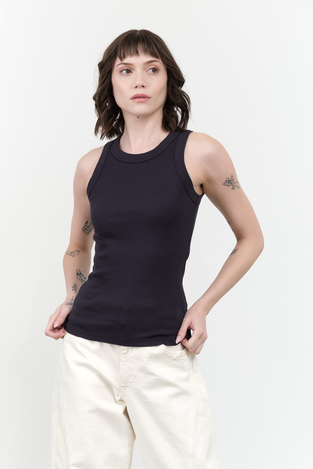 B Sides Jeans Rib Tank in Marine Overdye