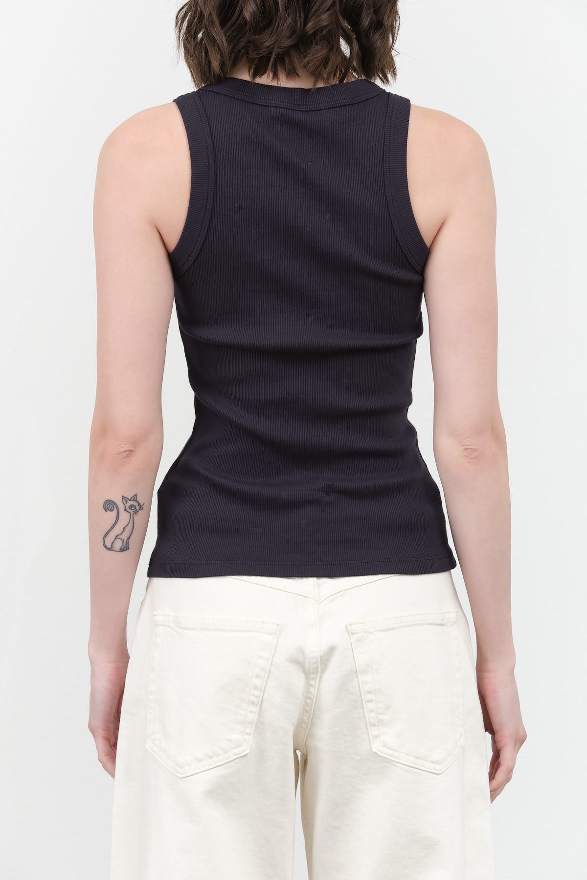 Ribbed Racerback Tank Top in Marine Overdye Navy by B Sides Jeans Designer Brand