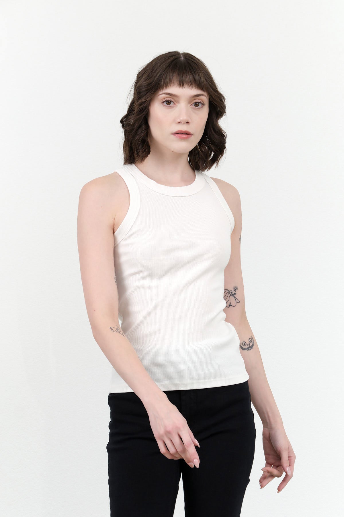 B Sides Jeans Rib Tank in Snow White