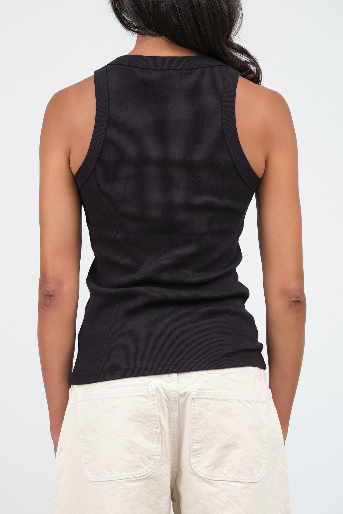 B Sides Jeans Brand Rib Racerback Tank Top in Stil Black