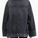 B Sides Jeans Designer Brand Stil Black Denim Button Up Stadium Jacket with Removable Fur Collar