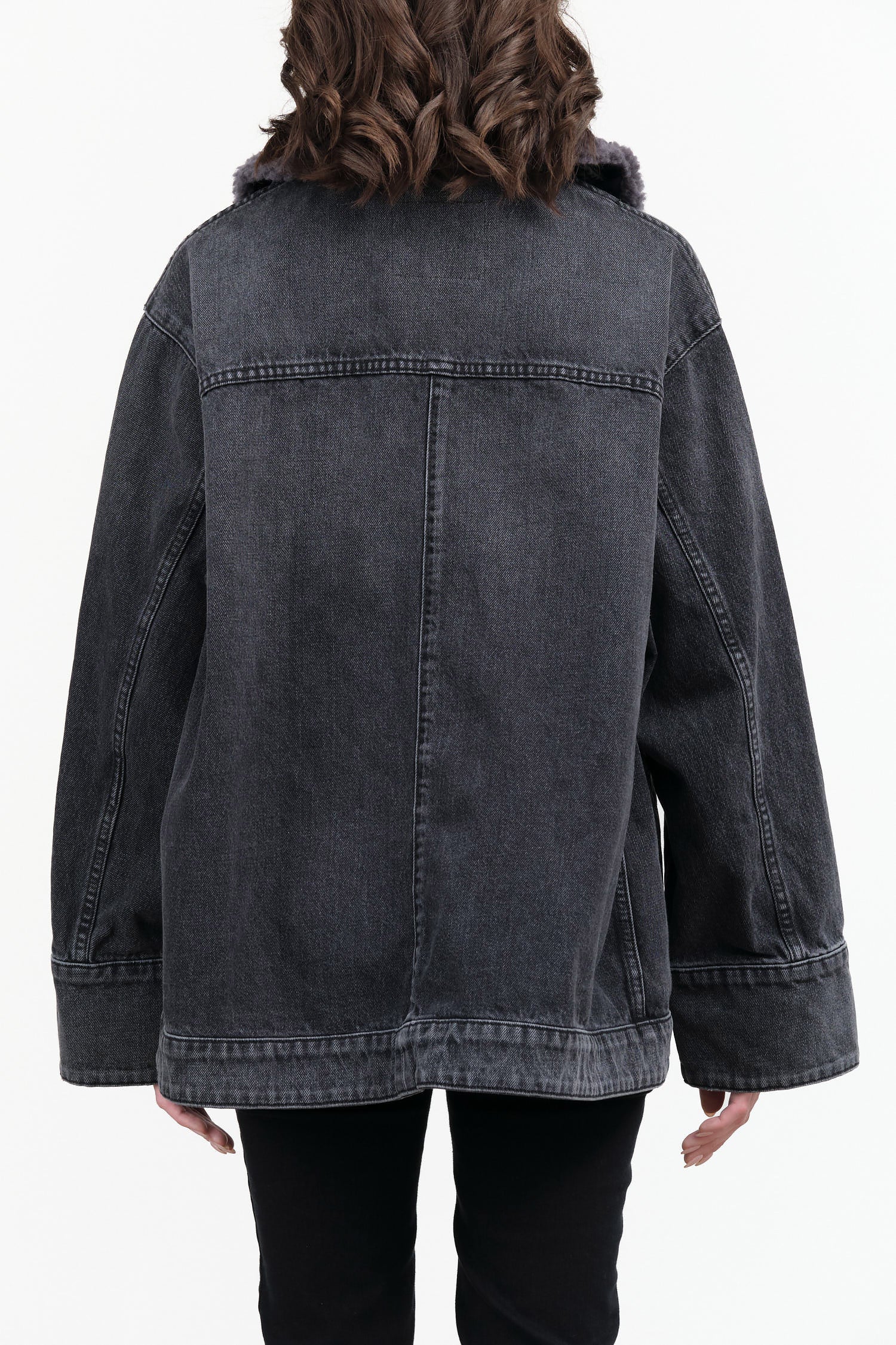 B Sides Jeans Designer Brand Stil Black Denim Button Up Stadium Jacket with Removable Fur Collar