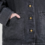 Stil Black Denim Button Up Stadium Jacket with Removable Fur Collar by B Sides Jeans Designer Brand