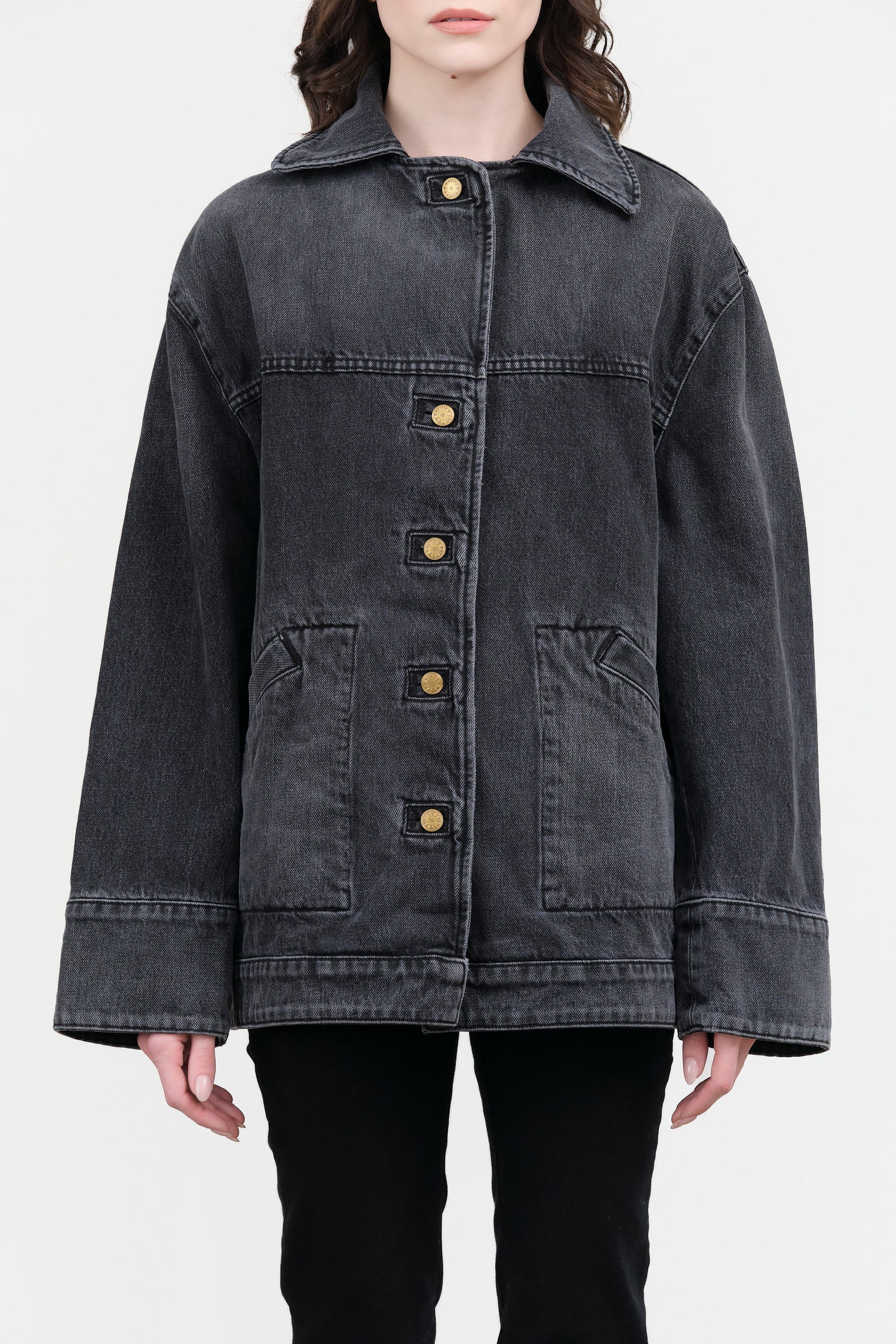 B Sides Jeans Designer Brand Button Up Stadium Jacket with Removable Fur Collar in Stil Black Denim