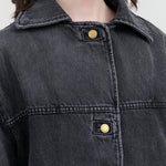 Button Up Stadium Jacket with Removable Fur Collar by B Sides Jeans Designer Brand in Stil Black Denim 