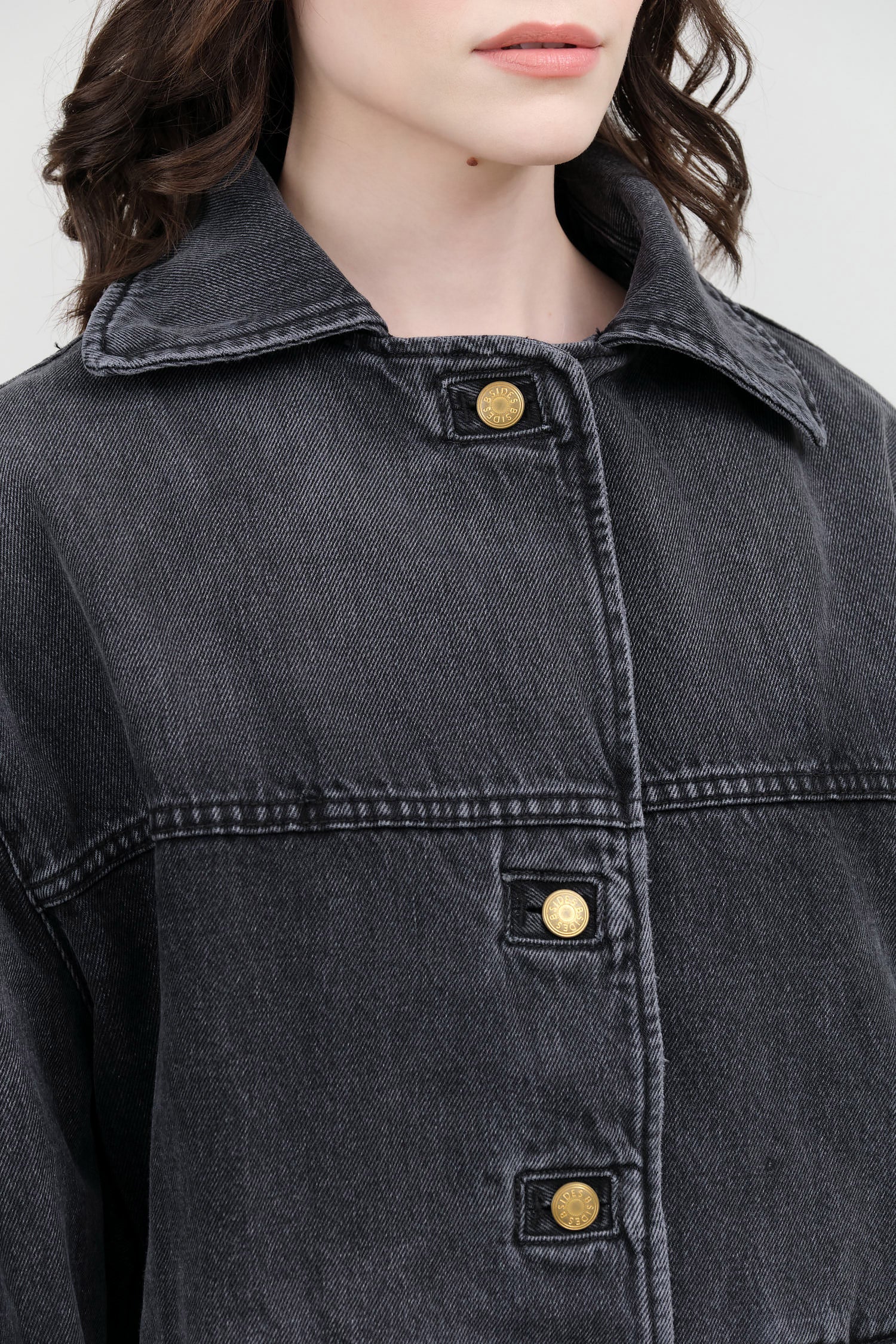 Button Up Stadium Jacket with Removable Fur Collar by B Sides Jeans Designer Brand in Stil Black Denim 