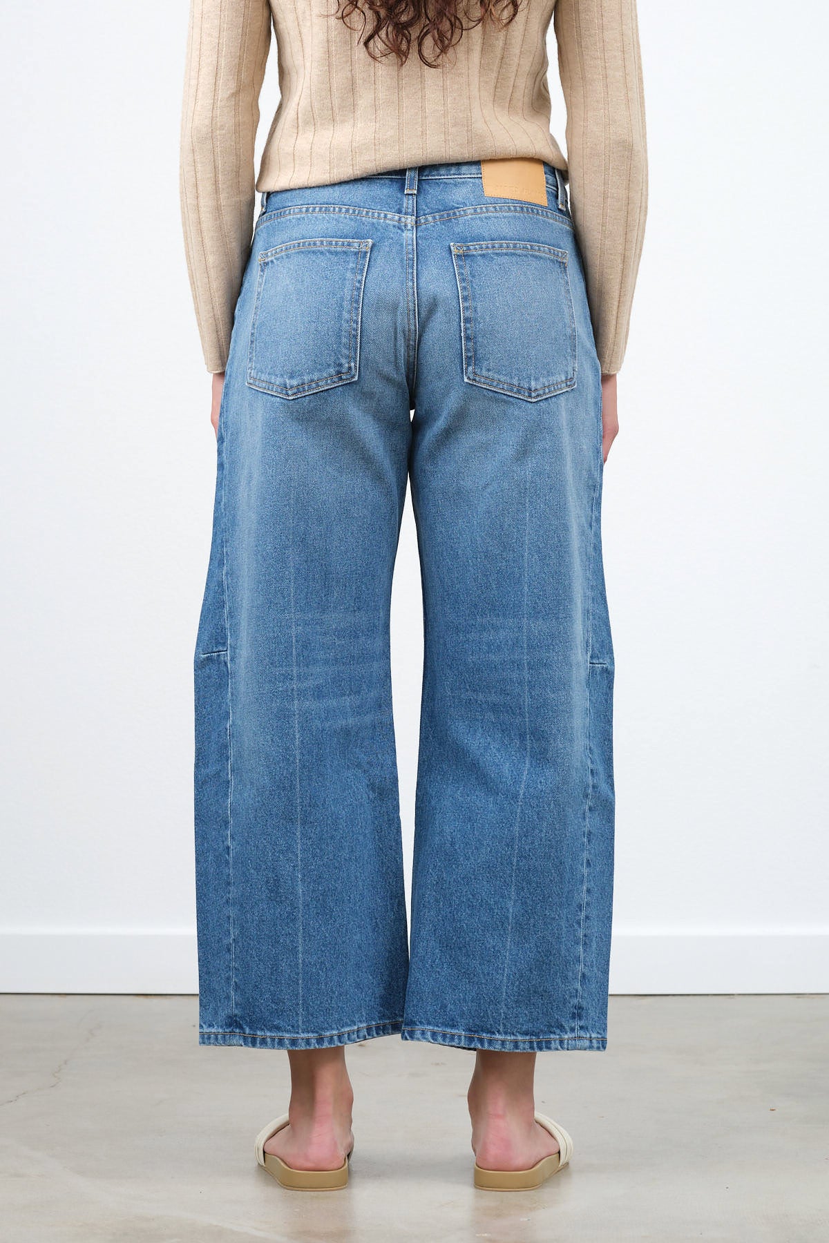 B Sides Jeans High Waisted Curved Wide Leg Blue Denim in Hyde Wash