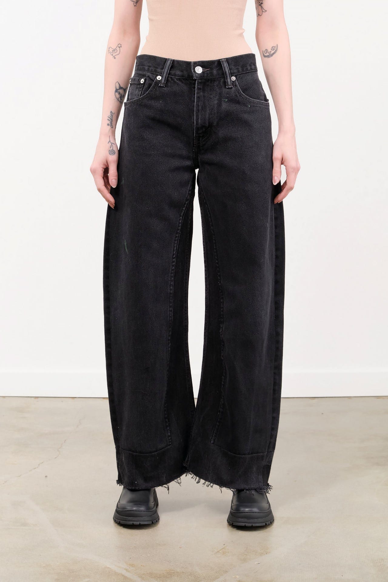 B Sides Jeans Apparel Womens Denim Vintage Reworked Culotte in Vintage Black
