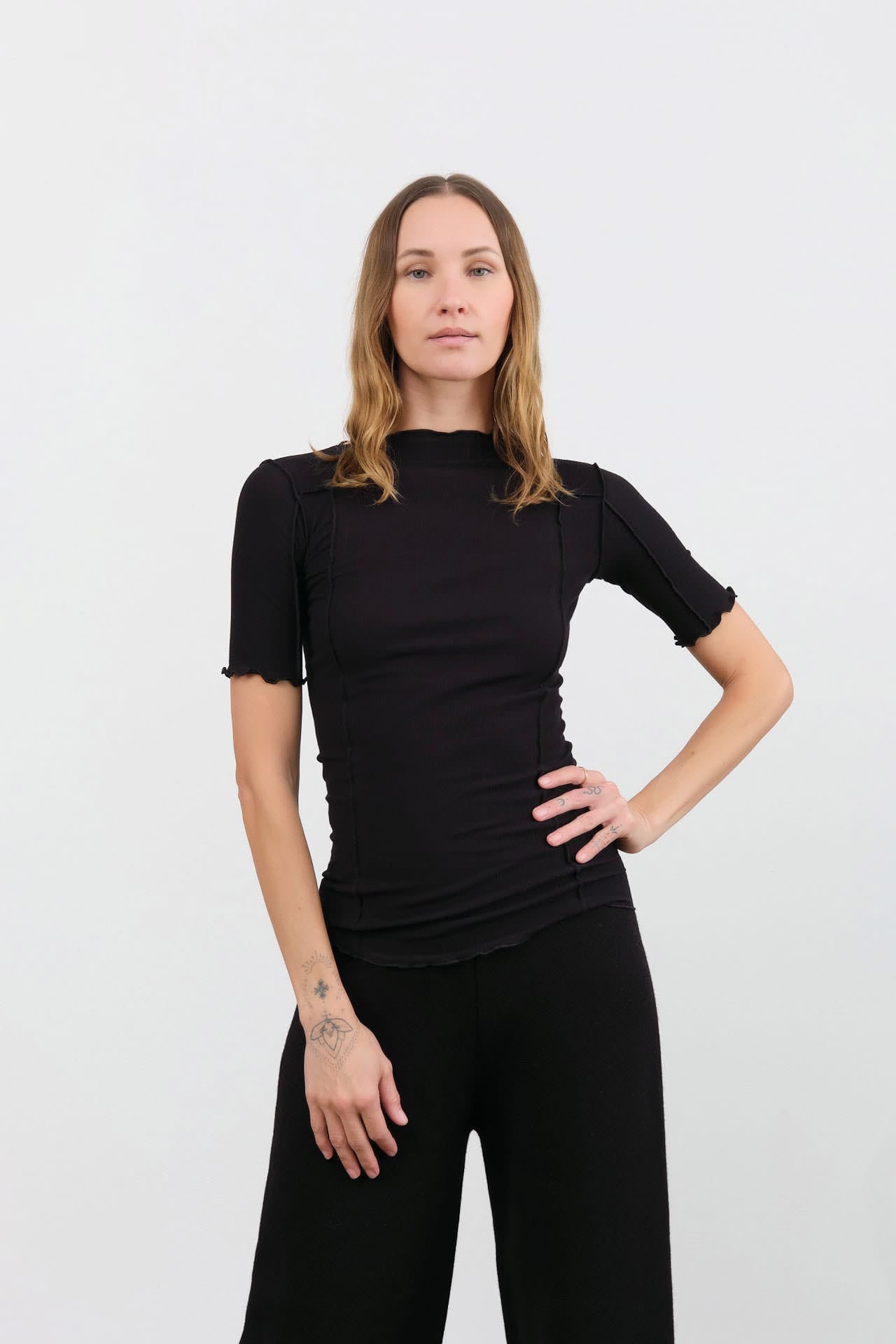 Baserange Apparel Womens Tees Omato 3/4 Tee Shirt in Black