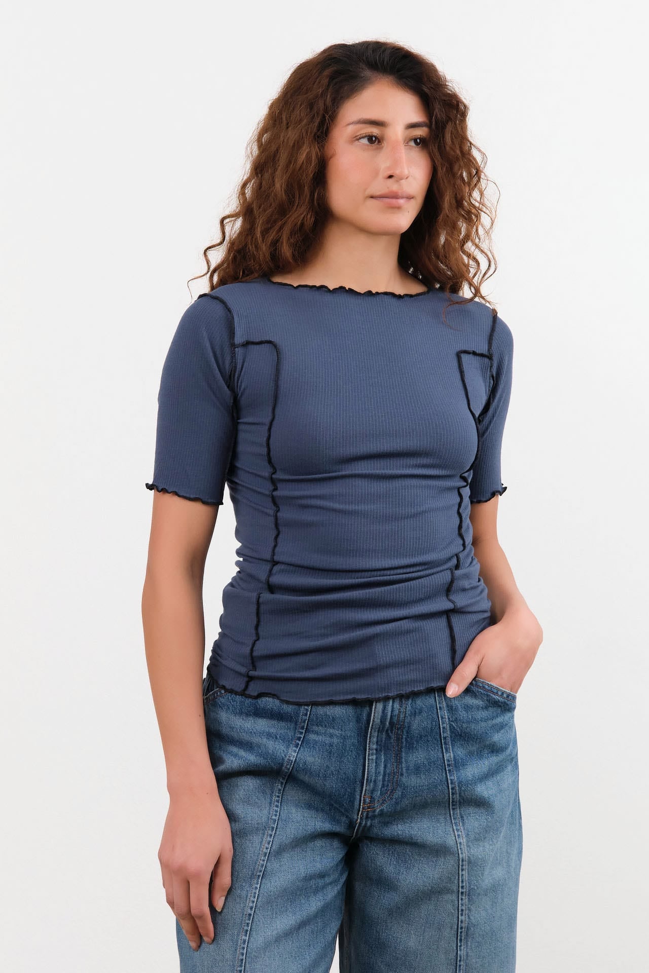 Baserange Apparel Womens Tees Omato 3/4 Tee Shirt in Preston Blue