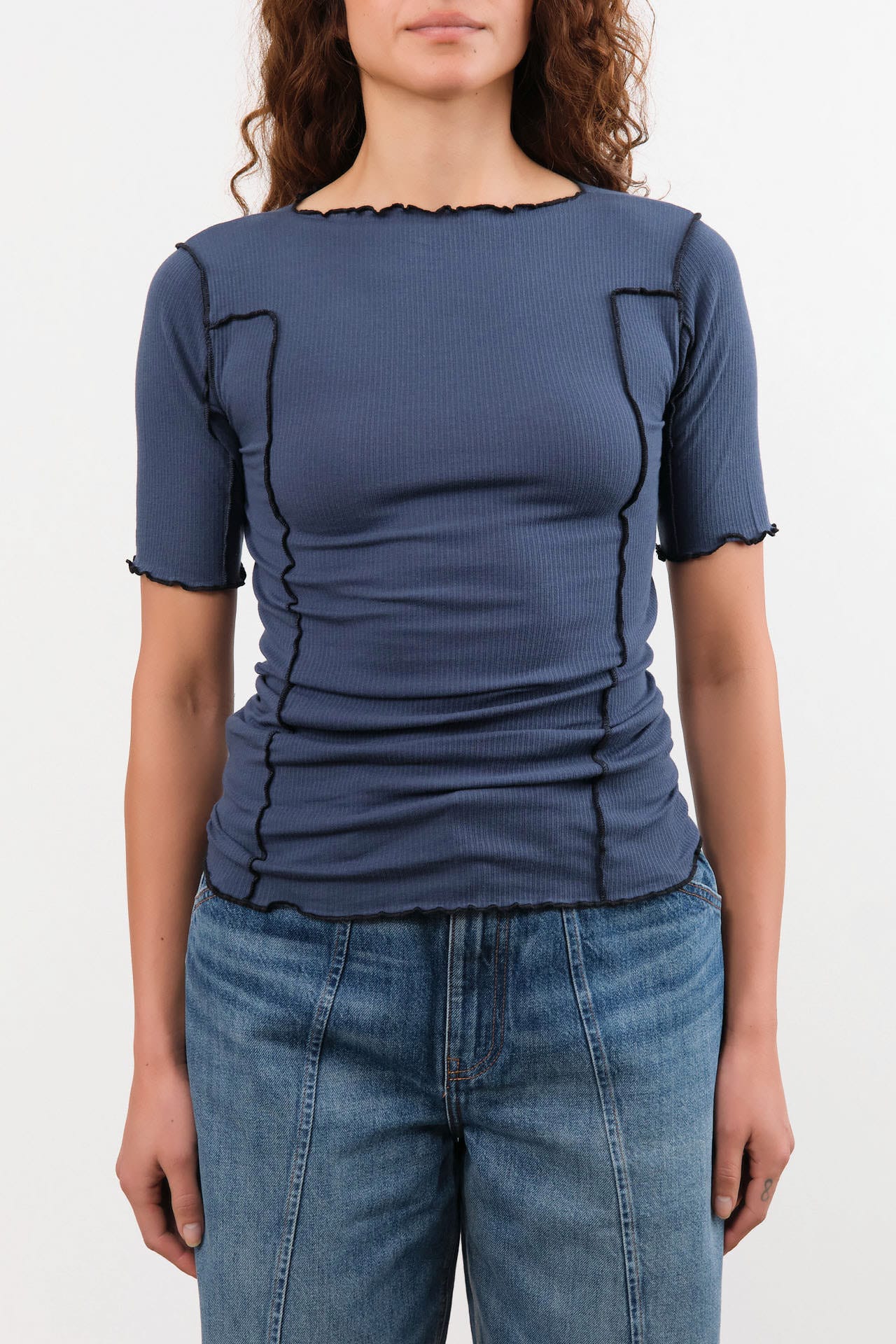 Baserange Apparel Womens Tees Omato 3/4 Tee Shirt in Preston Blue