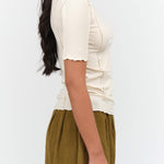 Baserange Designer Brand Omato 3/4 Sleeve Fitted Top in Off White 