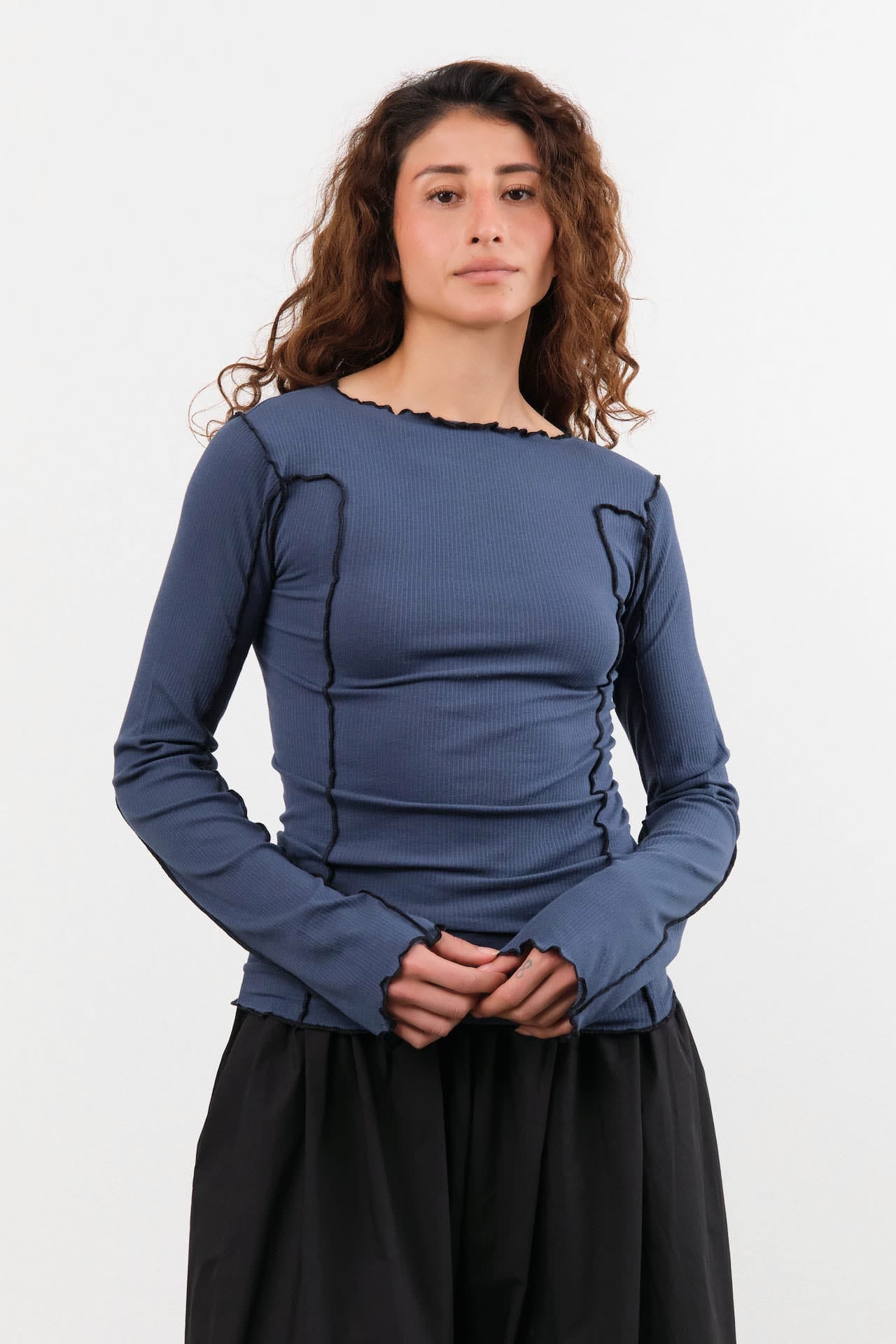 Baserange Apparel Womens Tees Omato Long Sleeve Tee in Preston Blue