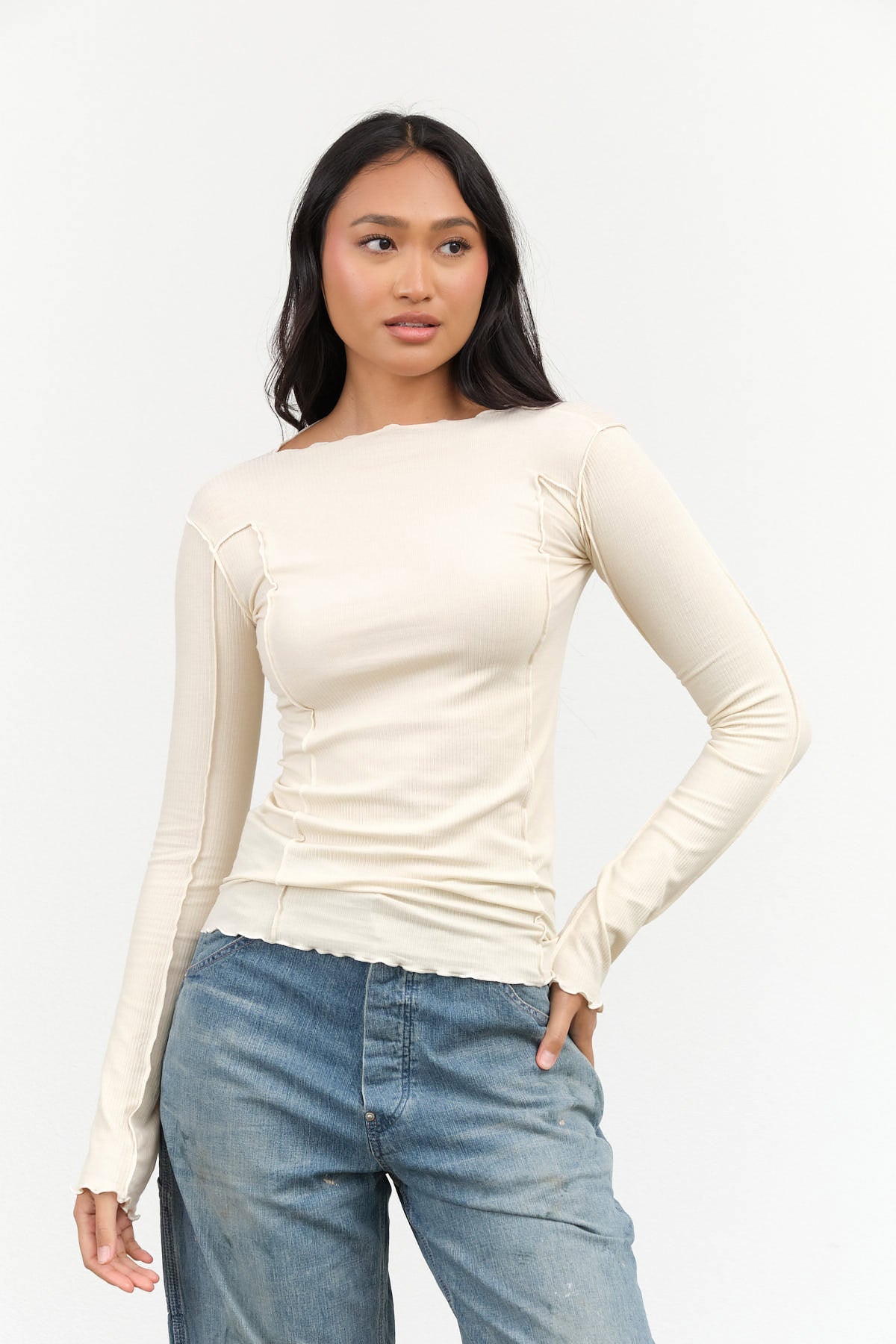 Baserange Omato Long Sleeve Top in Off White