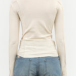 Off White Cream Omato Long Sleeve Fitted Top with Exposed Seams by Baserange Designer Brand 