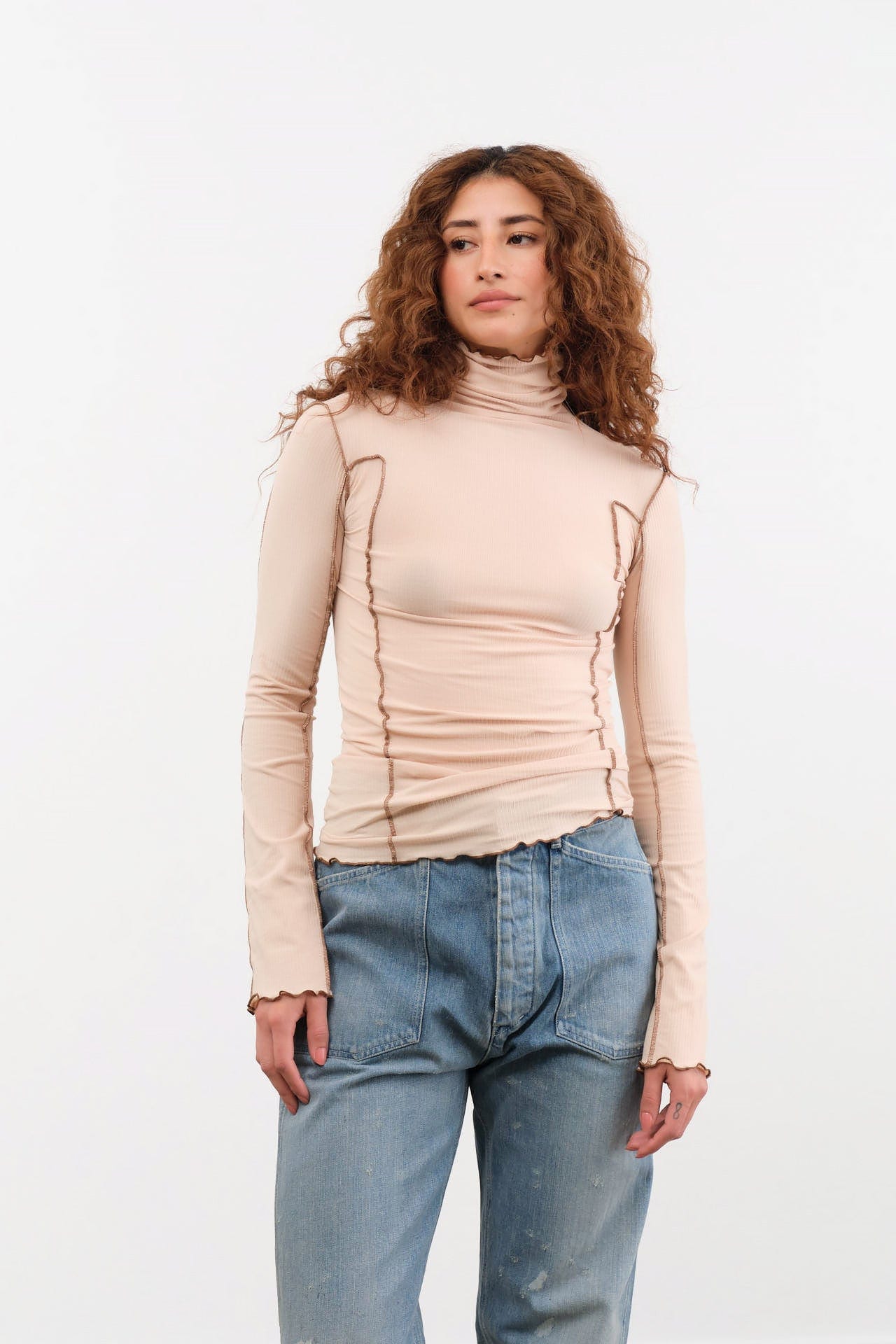 Baserange Apparel Womens Blouses Omato Turtleneck in Beige