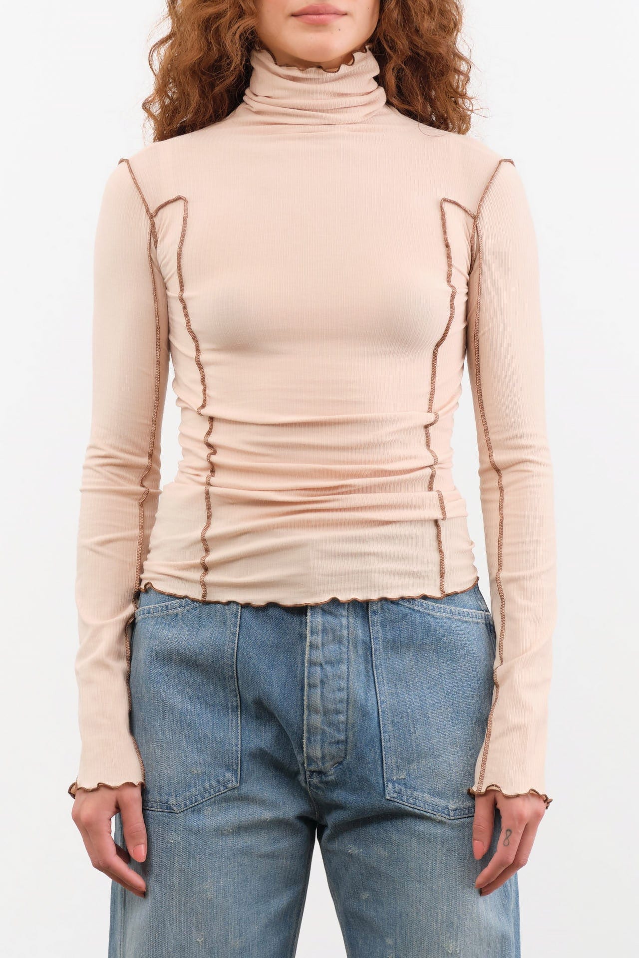Baserange Apparel Womens Blouses Omato Turtleneck in Beige