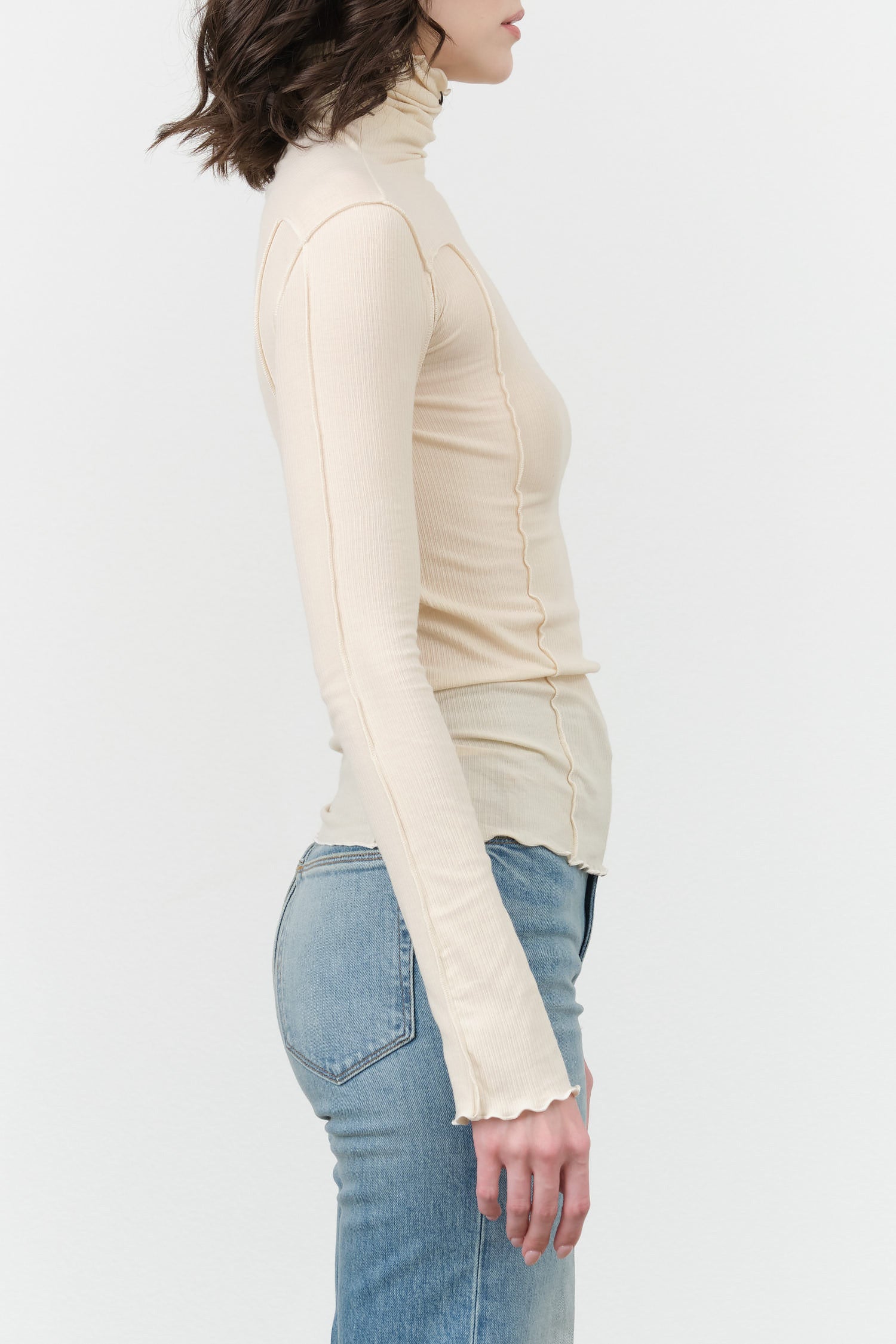 Baserange Clothing Brand Long Sleeve Fitted Omato Turtleneck in Off White Creme