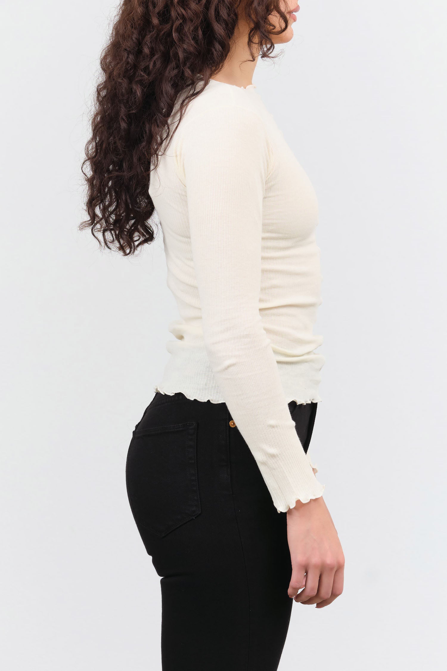 Baserange Designer Brand Fitted Pama Long Sleeve with Exposed Seams in Off White