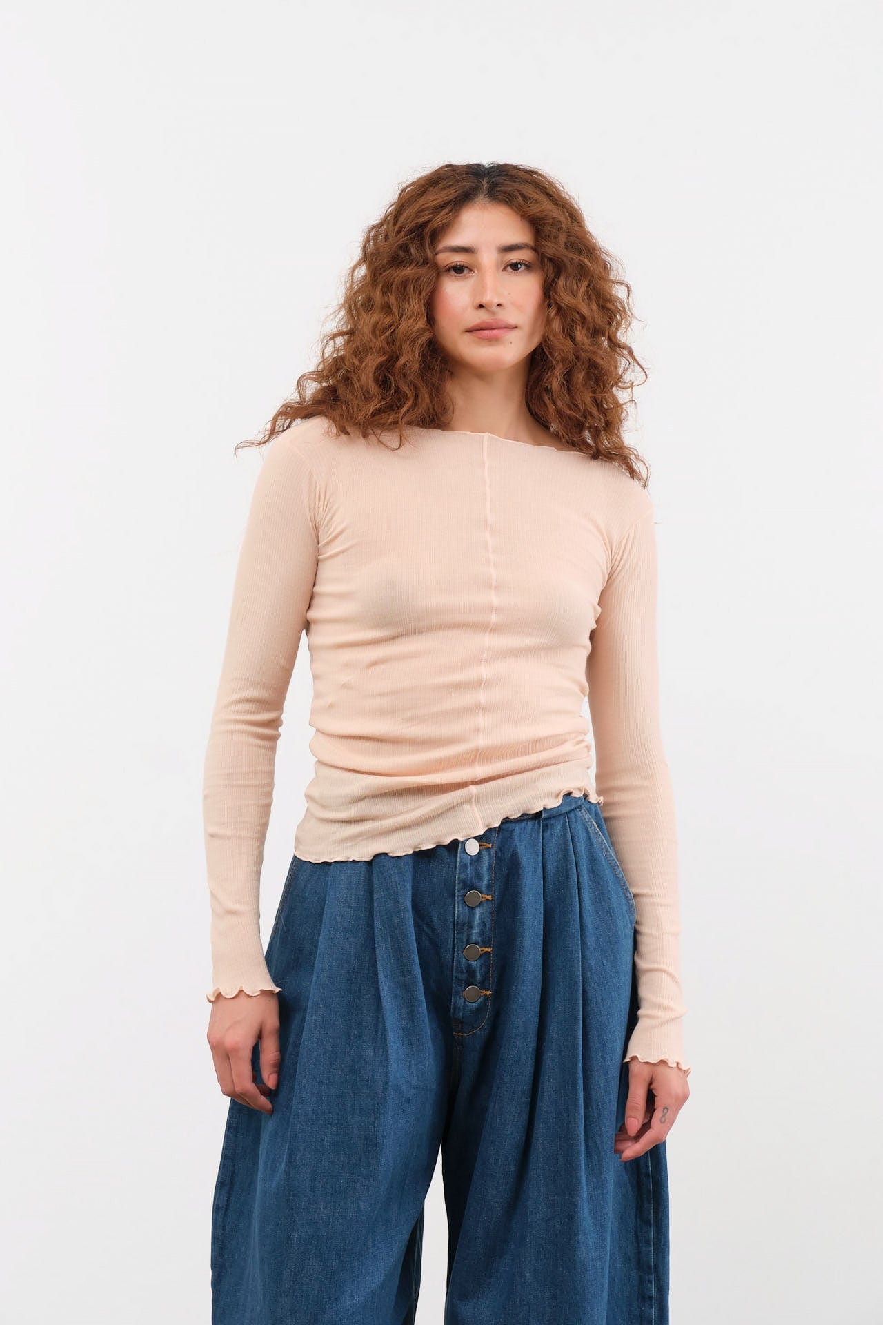 Baserange Apparel Womens Tees Pama Long Sleeve Tee in Beige