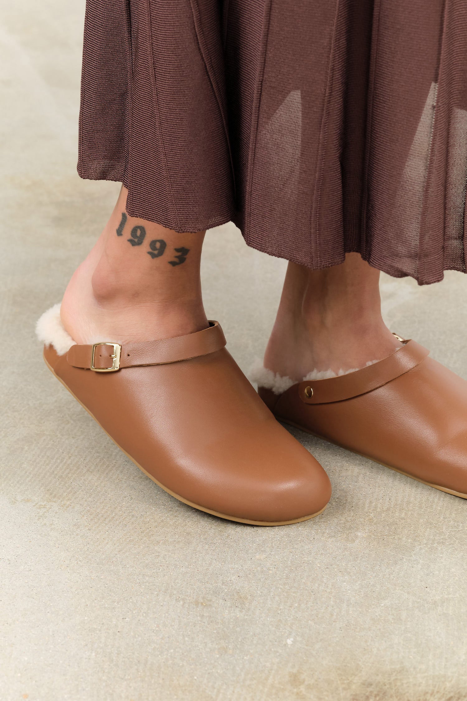 Umber Brown Clog with Shearling by Beatrice Valenzuela 