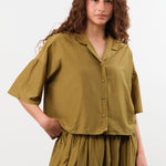 Black Crane Apparel Womens Blouses Cropped Shirts in Dark Olive