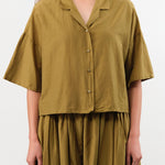 Black Crane Apparel Womens Blouses Cropped Shirts in Dark Olive