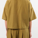 Black Crane Apparel Womens Blouses Cropped Shirts in Dark Olive