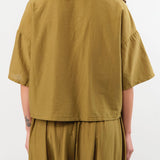 Black Crane Apparel Womens Blouses Cropped Shirts in Dark Olive