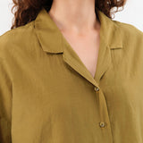 Black Crane Apparel Womens Blouses Cropped Shirts in Dark Olive