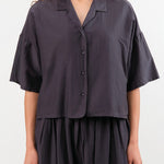 Black Crane Apparel Womens Blouses Cropped Shirts in Faded Black