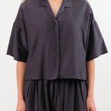 Black Crane Apparel Womens Blouses Cropped Shirts in Faded Black