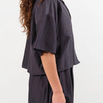 Black Crane Apparel Womens Blouses Cropped Shirts in Faded Black