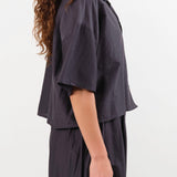 Black Crane Apparel Womens Blouses Cropped Shirts in Faded Black