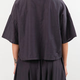 Black Crane Apparel Womens Blouses Cropped Shirts in Faded Black