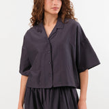 Black Crane Apparel Womens Blouses Cropped Shirts in Faded Black