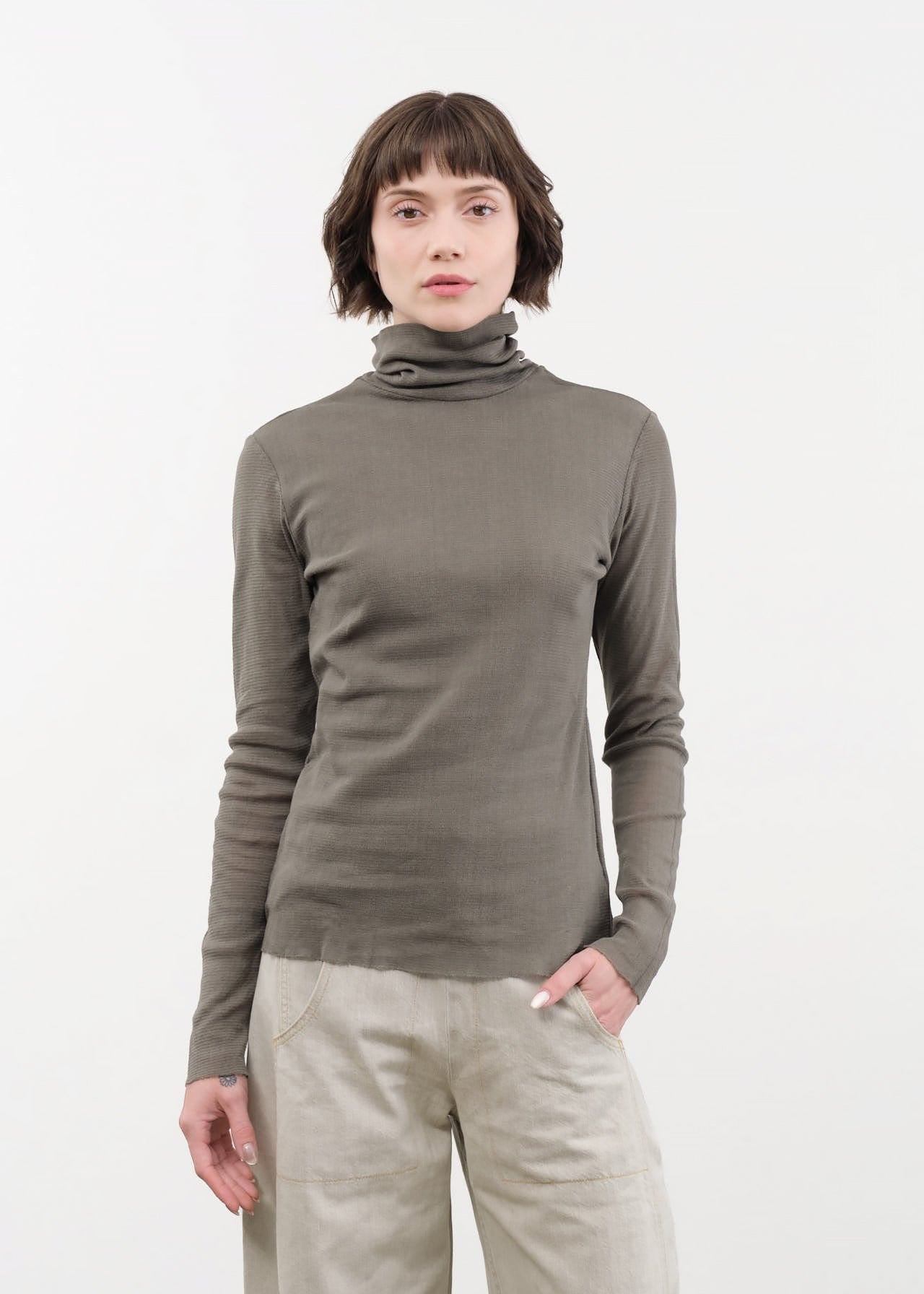 Black Crane Apparel Womens Sweaters Double Mesh Turtleneck