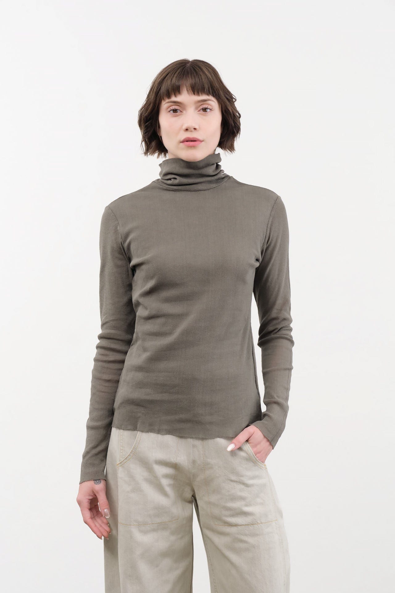 Black Crane Apparel Womens Sweaters Double Mesh Turtleneck