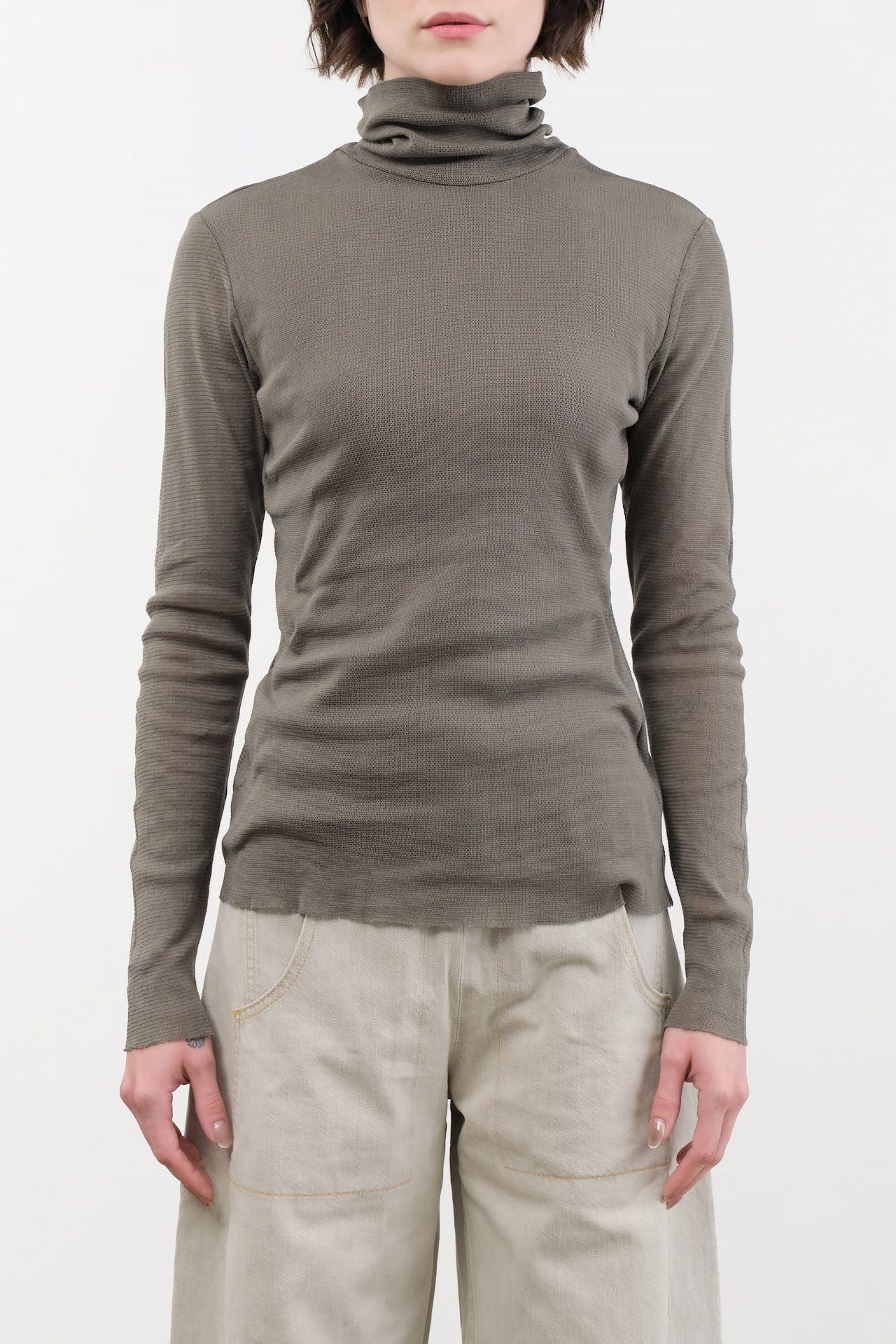 Black Crane Apparel Womens Sweaters Double Mesh Turtleneck