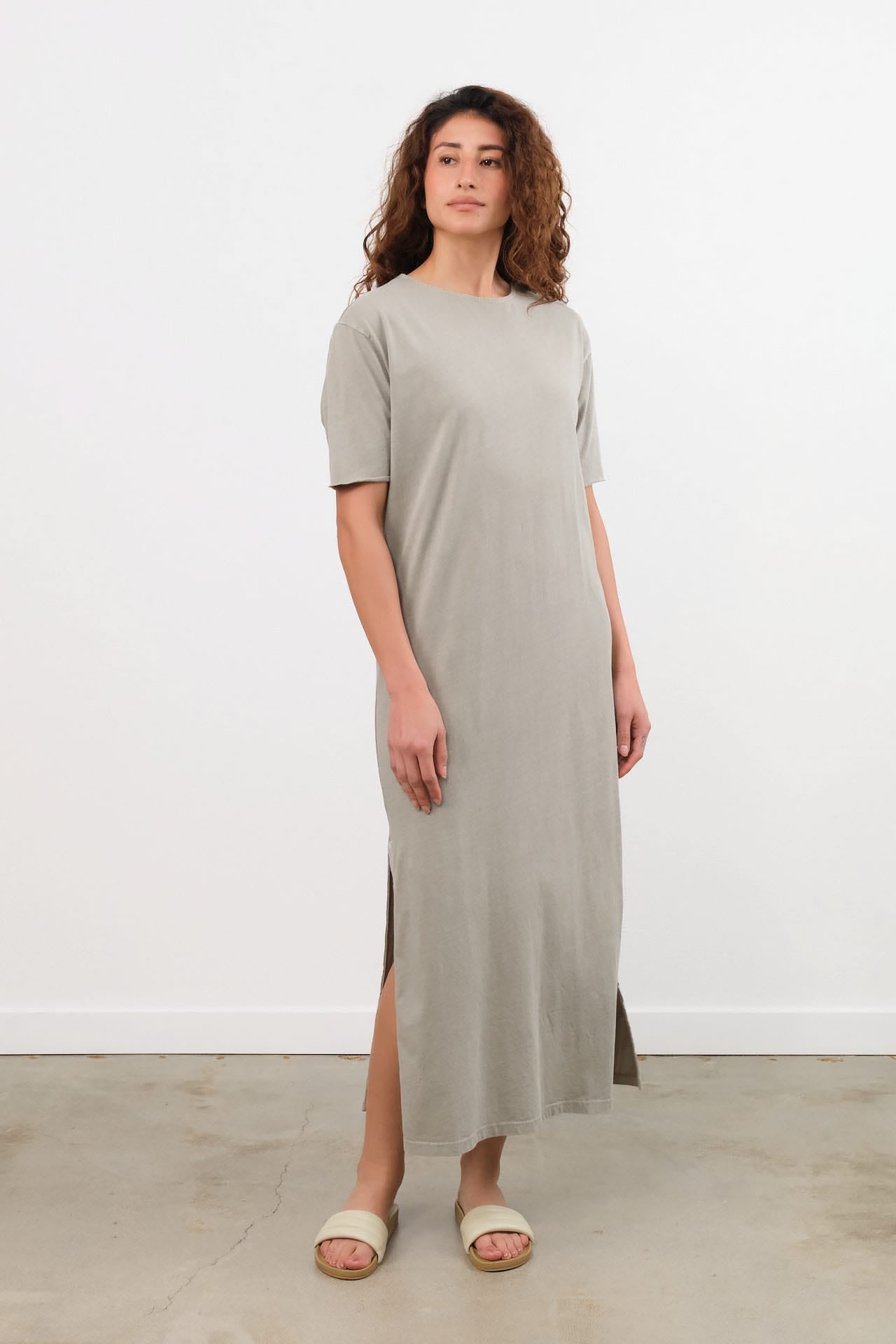 Black Crane Apparel Womens Dresses Long Tee Dress in Grey