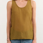 Black Crane Apparel Womens Tees Loose Tank Top in Dark Olive