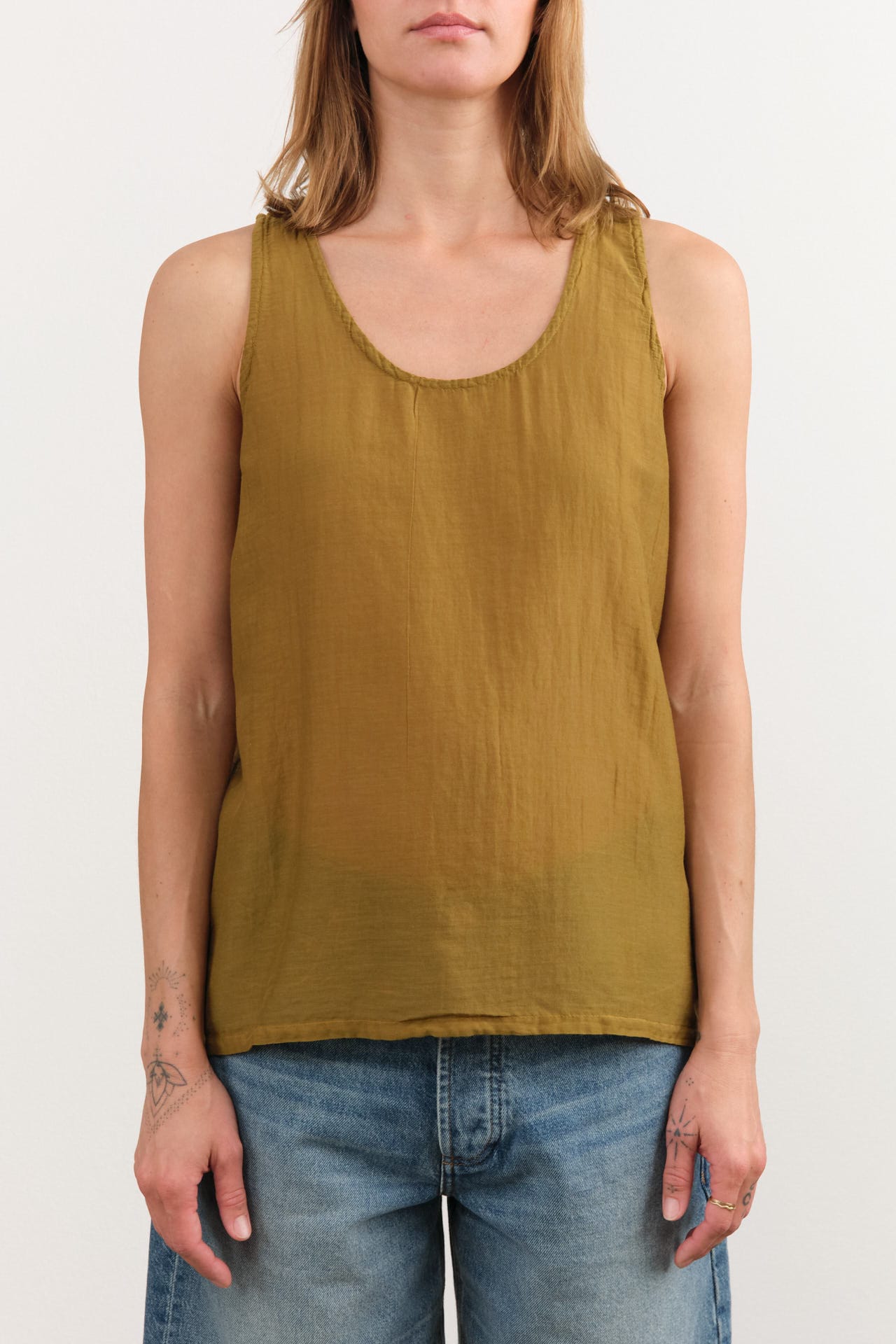 Black Crane Apparel Womens Tees Loose Tank Top in Dark Olive