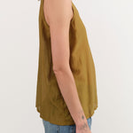Black Crane Apparel Womens Tees Loose Tank Top in Dark Olive