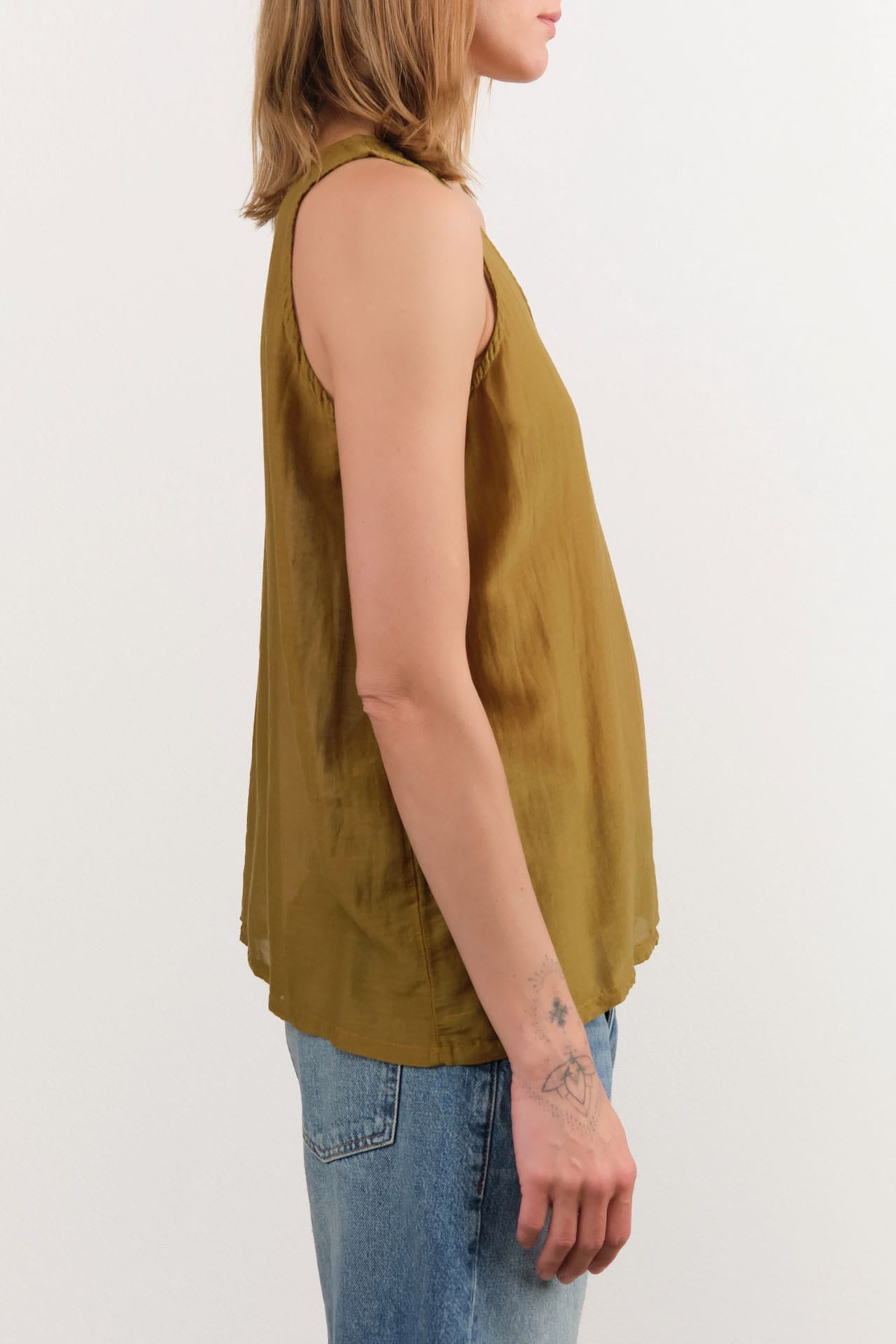 Black Crane Apparel Womens Tees Loose Tank Top in Dark Olive