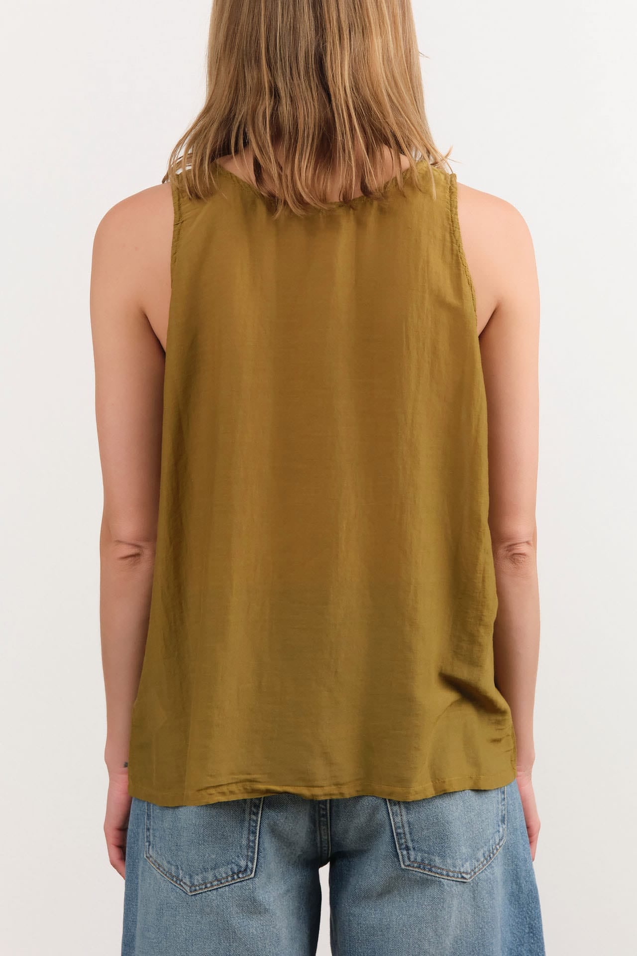 Black Crane Apparel Womens Tees Loose Tank Top in Dark Olive